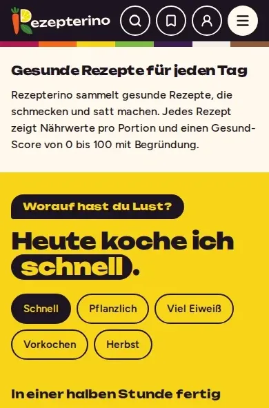 Startseite von Rezepterino auf dem Handy