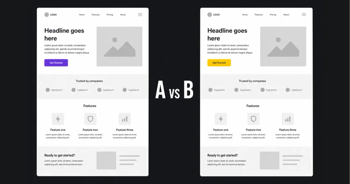 Zwei Website-Varianten nebeneinander – symbolisch für A/B Testing und Conversion-Optimierung.