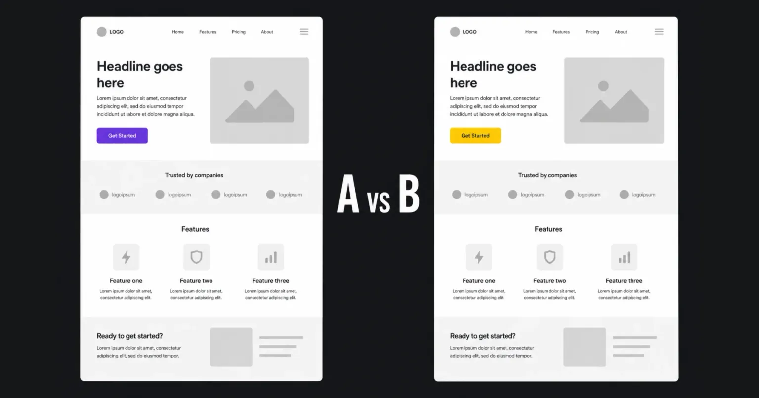 Zwei Website-Varianten nebeneinander – symbolisch für A/B Testing und Conversion-Optimierung.