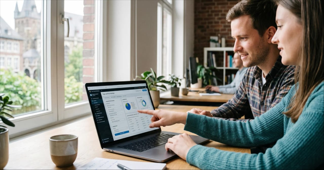 Laptop mit geöffnetem Meta Ads Manager Dashboard – symbolisch für professionelles Kampagnen-Setup.