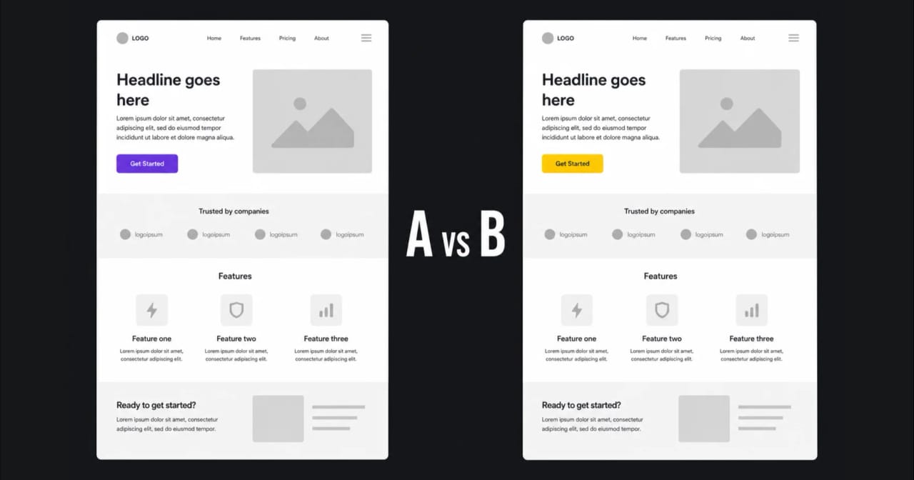 Zwei Website-Varianten nebeneinander – symbolisch für A/B Testing und Conversion-Optimierung.
