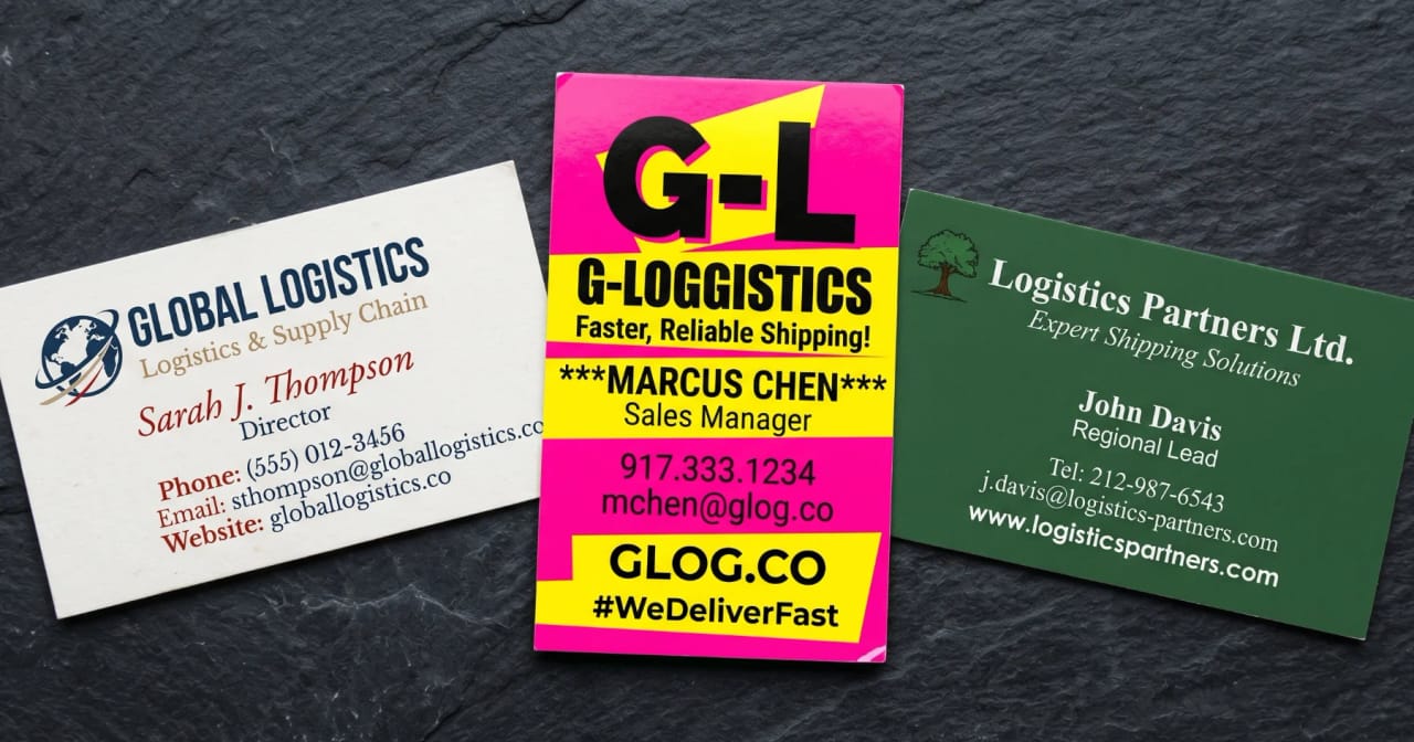 Visitenkarten und Flyer eines Unternehmens fälschlicherweise in verschiedenen Designs.