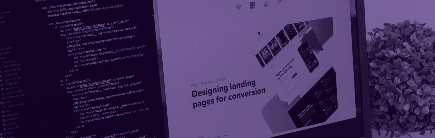 Monitor mit Quellcode und Landingpage-Entwurf – Webdesign aus Aachen von Brogentur